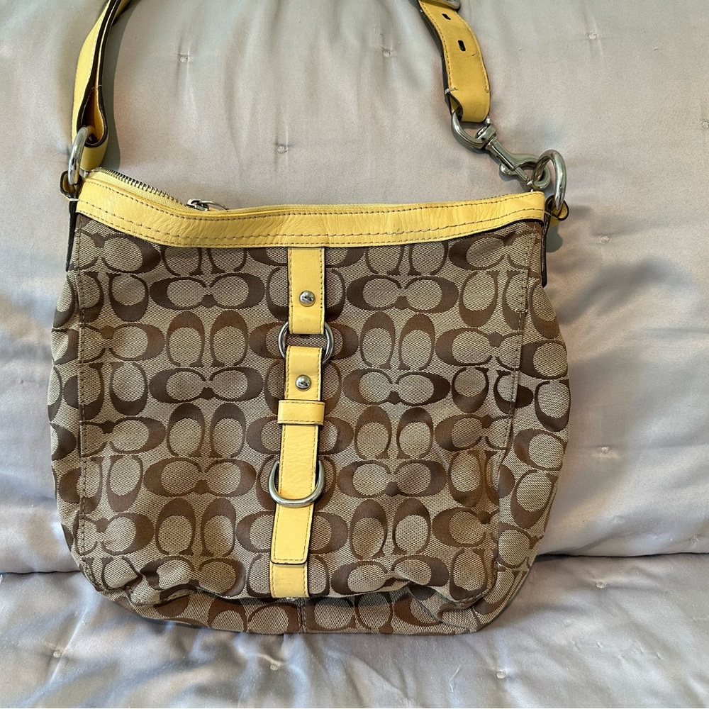 Coach Brown and Yellow Signature Shoulder Bag